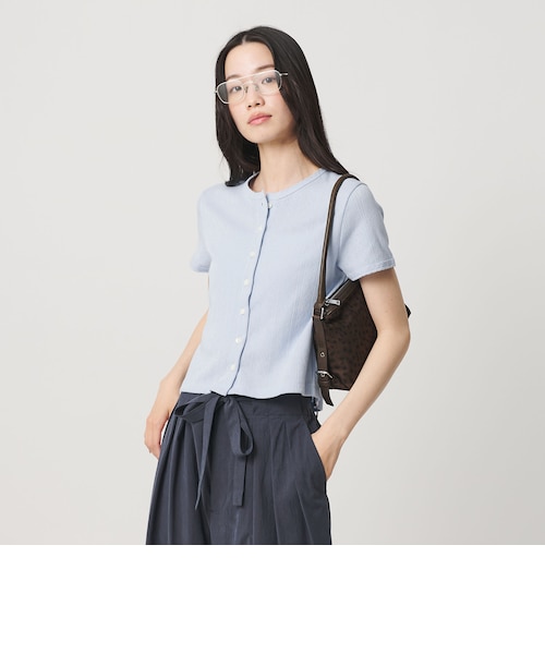 コットン パターンメッシュ ショートスリーブ カーディガン