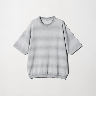 シアー オンブレ ボーダー クルーネック Tシャツ ウォッシャブル