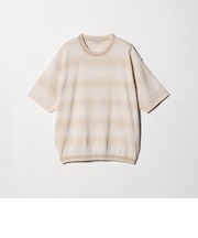 シアー オンブレ ボーダー クルーネック Tシャツ ウォッシャブル