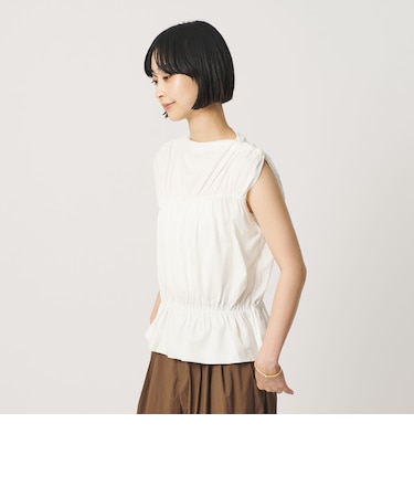 【WEB限定 Wardrobe DAILY MINIMAL】シャーリング ノースリーブトップス