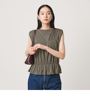 【WEB限定 Wardrobe DAILY MINIMAL】シャーリング ノースリーブトップス