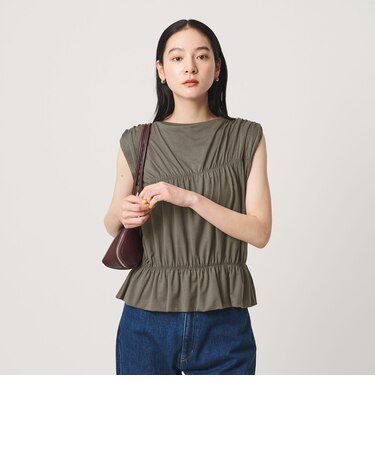【WEB限定 Wardrobe DAILY MINIMAL】シャーリング ノースリーブトップス