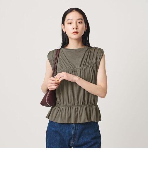 【WEB限定 Wardrobe DAILY MINIMAL】シャーリング ノースリーブトップス