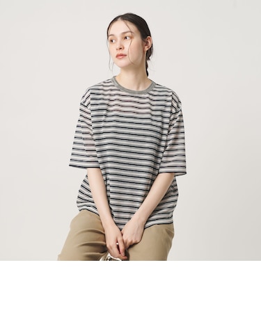 コットンポリエステル シアーボーダー Tシャツ