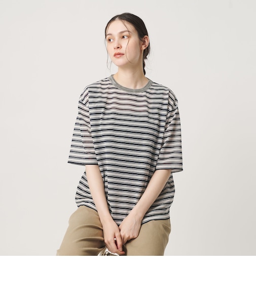 コットンポリエステル シアーボーダー Tシャツ