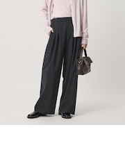 毛ポリエステルブレンド ワイドタックパンツ 防シワ ウォッシャブル