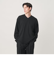 ウォッシュド ボーダー Vネック ロングスリーブ Tシャツ