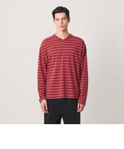 ウォッシュド ボーダー Vネック ロングスリーブ Tシャツ
