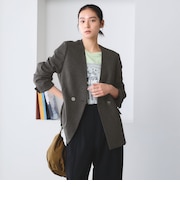 【WEB限定 Wardrobe DAILY MINIMAL】メランジ ダブルノーカラージャケット ウォッシャブル