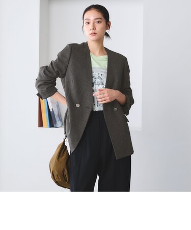 【WEB限定 Wardrobe DAILY MINIMAL】メランジ ダブルノーカラージャケット ウォッシャブル