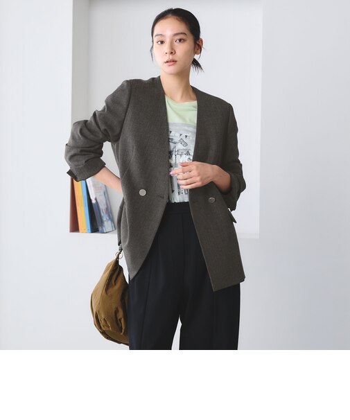 【WEB限定 Wardrobe DAILY MINIMAL】メランジ ダブルノーカラージャケット ウォッシャブル