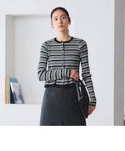 【WEB限定 Wardrobe DAILY MINIMAL】ボーダー ペプラムニットカーディガン