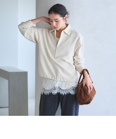 【WEB限定 Wardrobe DAILY MINIMAL】ダンボールジャージー ハーフジッププルオーバー