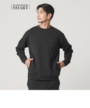 【WEB限定 WARDROBE SMART】ダブルニット ロゴ クルーネック スウェット/セットアップ対応【抗菌・防臭】