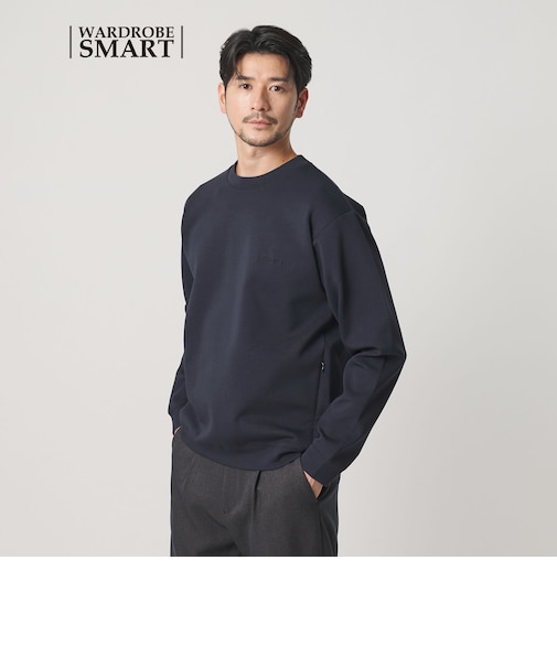 【WEB限定 WARDROBE SMART】ダブルニット ロゴ クルーネック スウェット/セットアップ対応【抗菌・防臭】