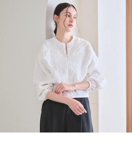 【WEB限定】シャーリング ジップ シャツ