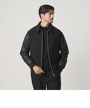 【WEB限定 WARDROBE SMART】ブラックメルトン レザーライク ジップ ブルゾン