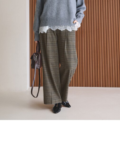 【WEB限定 Wardrobe DAILY MINIMAL】チェック バックゴム ワイドパンツ