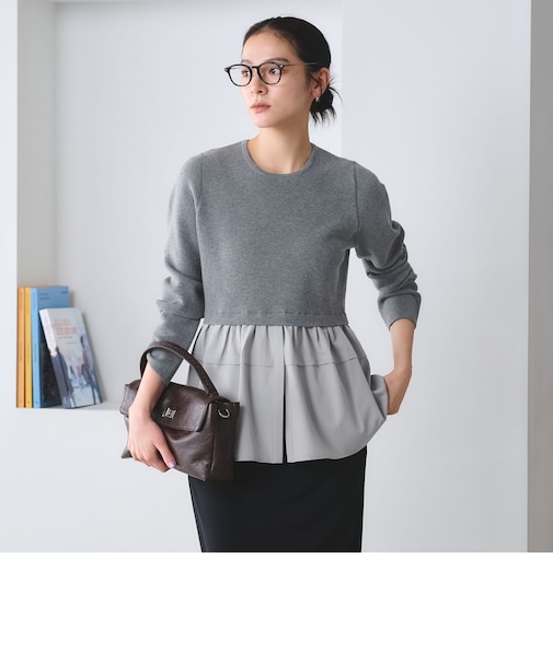 【WEB限定 Wardrobe DAILY MINIMAL】レイヤードフレアニットプルオーバー ウォッシャブル