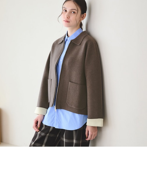 【WEB限定 Wardrobe DAILY MINIMAL】バイカラー ジップ カーディガン