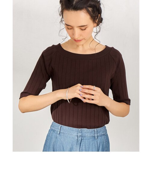 SC ハバヒロ ハリヌキ フライス ボートネック カットソー