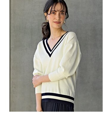 [手洗い可能] FM ライン Vネック ニット