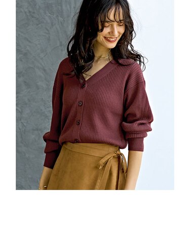 [手洗い可能] KFC リブ ショート Vネック カーディガン