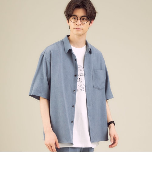 美品　グリーンレーベルリラクシング　リネンライク　半袖　ワイドカラー　シャツ green label relaxing（グリーンレーベルリラクシング）の