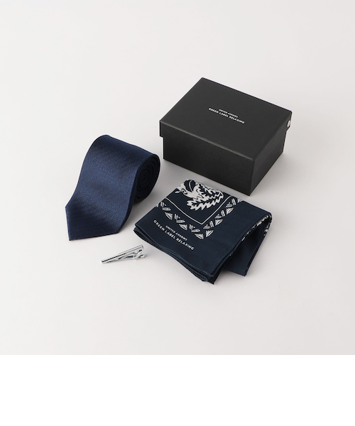 ネクタイ ハンカチ ネクタイピン 3点セット ギフトボックス｜グリーン