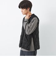 ＜TAION＞ミリタリー Vネック ダブルジップ ダウンベスト