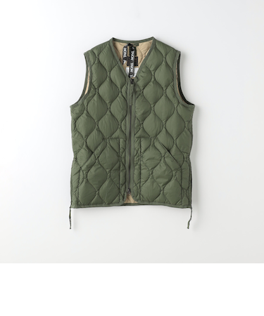 ＜TAION＞ミリタリー Vネック ダブルジップ ダウンベスト