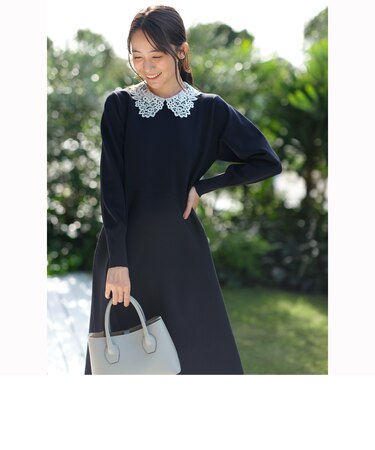襟レース 2WAY ニット ワンピース｜グリーンレーベル リラクシングの  