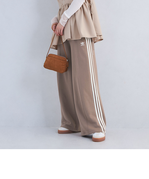 adidas スリーストライプス ワイドレッグ パンツ ブラウン adidas Originals＞スリーストライプス ルーズ フレンチテリー