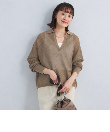 メッシュ スキッパー ニット プルオーバー -ウォッシャブル-