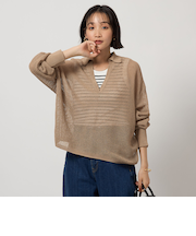 メッシュ スキッパー ニット プルオーバー -ウォッシャブル-