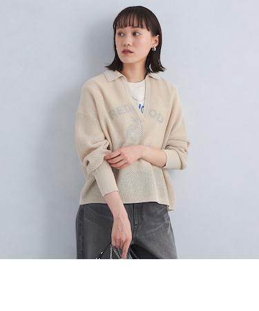 メッシュ スキッパー ニット プルオーバー -ウォッシャブル-