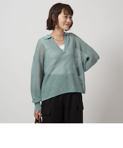 メッシュ スキッパー ニット プルオーバー -ウォッシャブル-