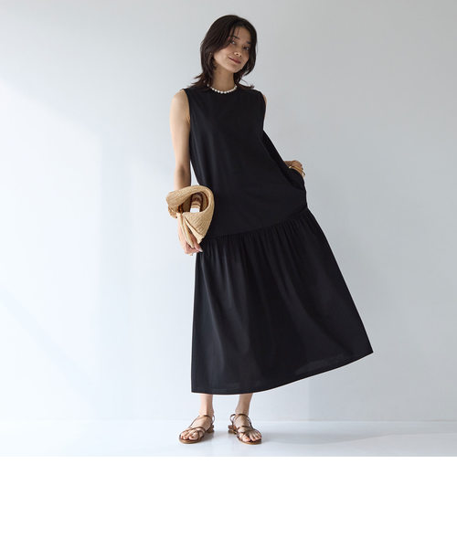 シンプルリフトワンピース UVカット 抗菌 ノースリーブ ティアードワンピース size SHORT/TALLあり］シンプルリフトワンピース -UVカット