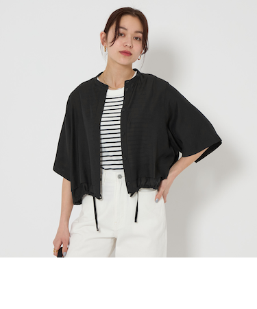 シアー バンドカラー ショートスリーブ シャツ