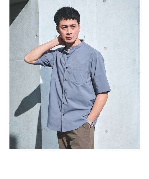 【WEB限定】JUST fit バンドカラー 半袖 シャツ -ストレッチ-