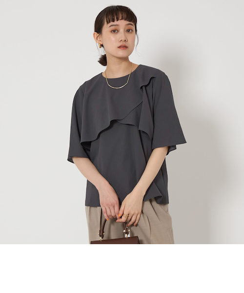 green label relaxing ブリーズクールケープ ブラウス グレー Breeze Cool ケープ ブラウス -マシンウォッシャブル・吸水速乾