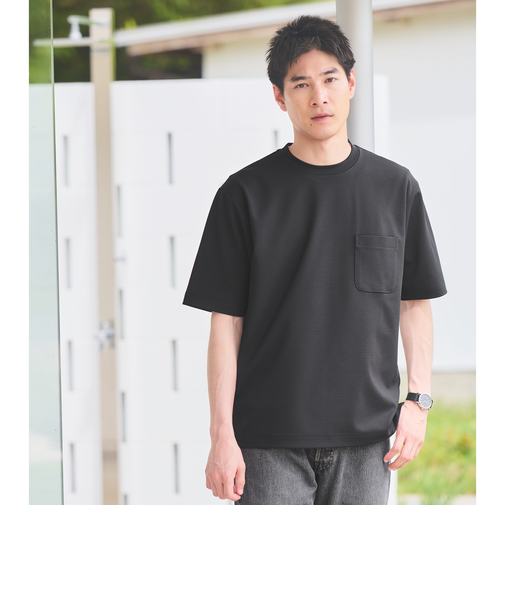 ドライサッカー ボーダー クルーネック Tシャツ -吸水速乾-