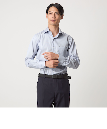 コットン ナローストライプ ワイドカラー ドレスシャツ -イージーアイロン-