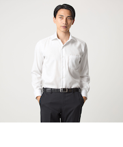 コットン シャドーストライプ クレリック ワイドカラー ドレスシャツ -イージーアイロン-