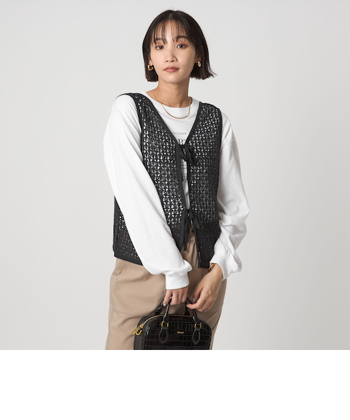 メッシュ 2WAY ノースリーブ ニット プルオーバー ウォッシャブル