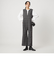 ［size SHORT/TALLあり］ツイードライク キーネック オールインワン