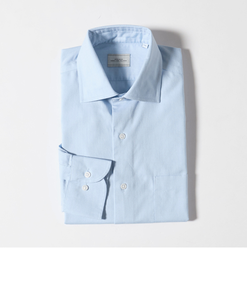 コットン ヘリンボーン ワイドカラー ドレスシャツ -形態安定-