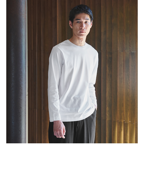 LONG FIBER COTTON クリア クルーネック 長袖 Tシャツ