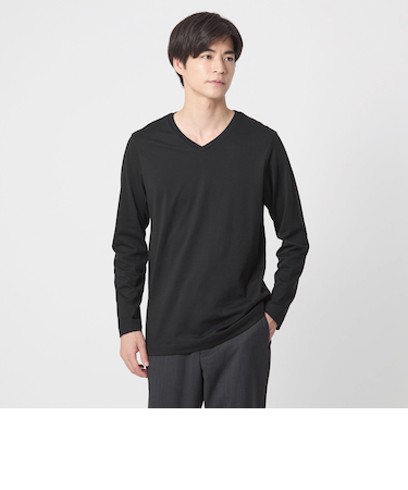 LONG FIBER COTTON クリア Vネック 長袖 Tシャツ