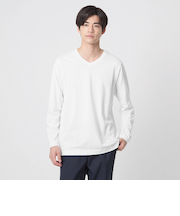 LONG FIBER COTTON クリア Vネック 長袖 Tシャツ